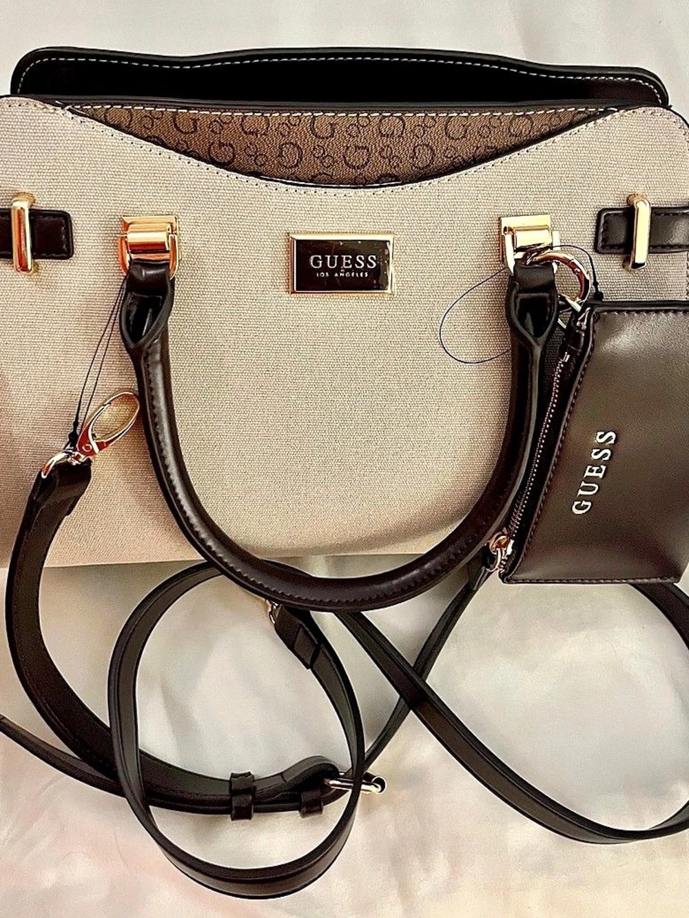 GUESS Satchel in Brown & Beige